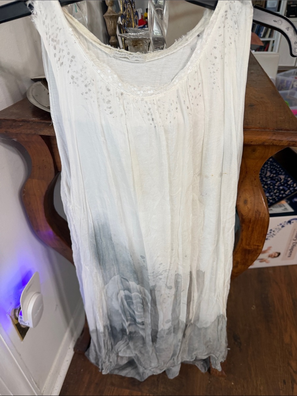 Made in Italy Cream Maxi Dress with Ombre Floral Hem - Picture 4 of 5